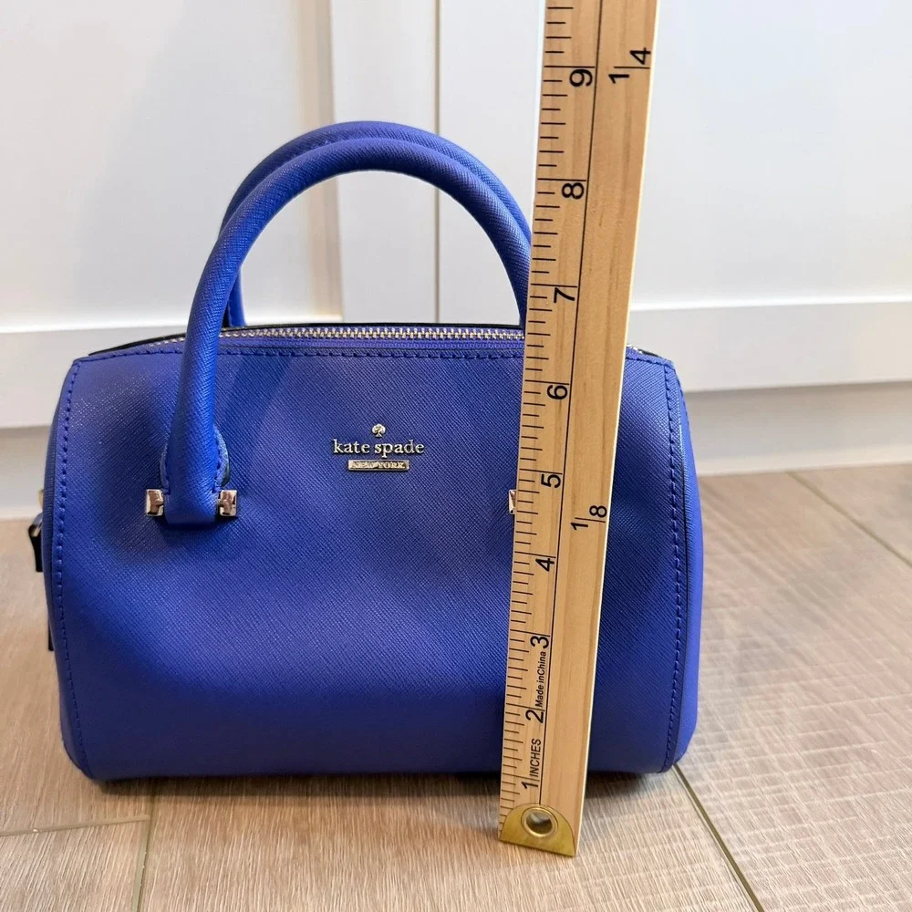 Kate Spade Satchel Women Small Blue Saffiano Leather Gold Hardware Zip Handbag